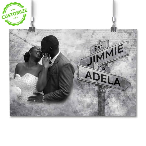 Customizaholic Personalized Photo Street Sign Canvas Wall Art for Anniversary Wedding Decor Custom Name