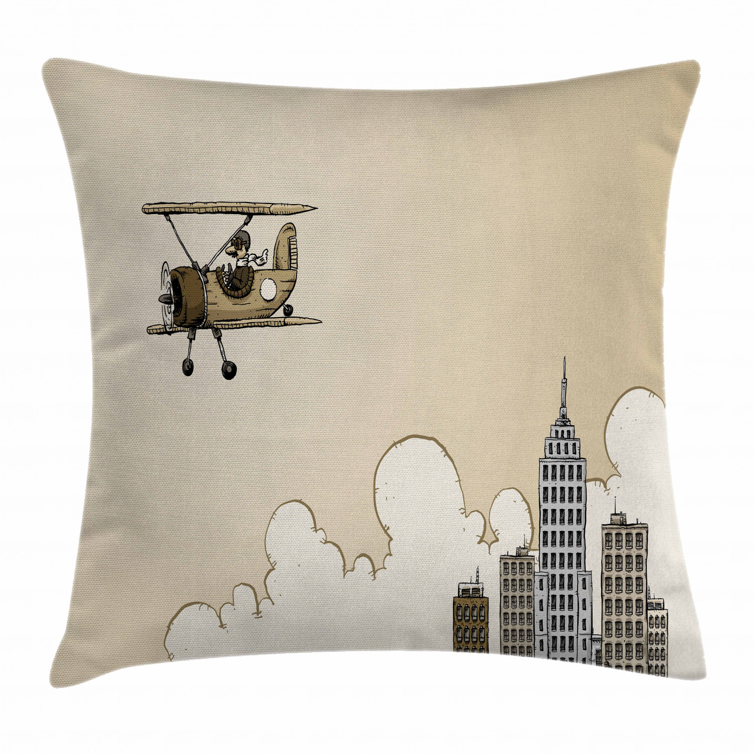 Vintage Airplane Decor Throw Pillow Cushion Cover, Cartoon Style ... - High-Rise Apartment Decorative Throw Pillow Inspiration