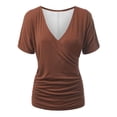 thumbnail image 2 of Pincandy Womens T Shirts Short Sleeve Shirts-neck Summer Casual Lightweight Clothes V Neck Short Sleeve Wrap Front Drape Dolman Tunic Top,Brown,XL, 2 of 6