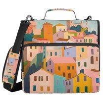 FORMRS Zipper Binder with Shoulder Strap 1.5-inch Ring 500 Sheet Capacity File Bag, Orange Cityscape Painting