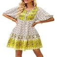 thumbnail image 1 of Femmes Demi-Manche Robe Vintage Floral Print Bouton Bandage Été Robe Boho, 1 of 6