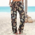 thumbnail image 2 of Summer Boho Palazzo Pants High Waist Wide Leg Floral Casual Trousers With Pockets, 2 of 5
