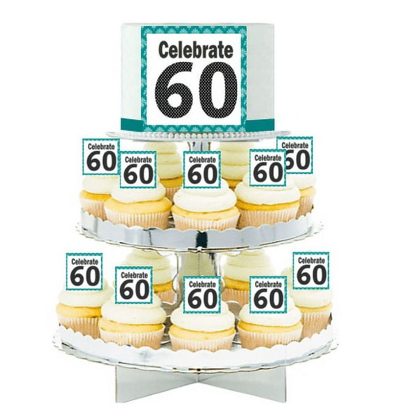Celebrate 60  Edible Photo Toppers  & Edible Cupcake Decoration Kit