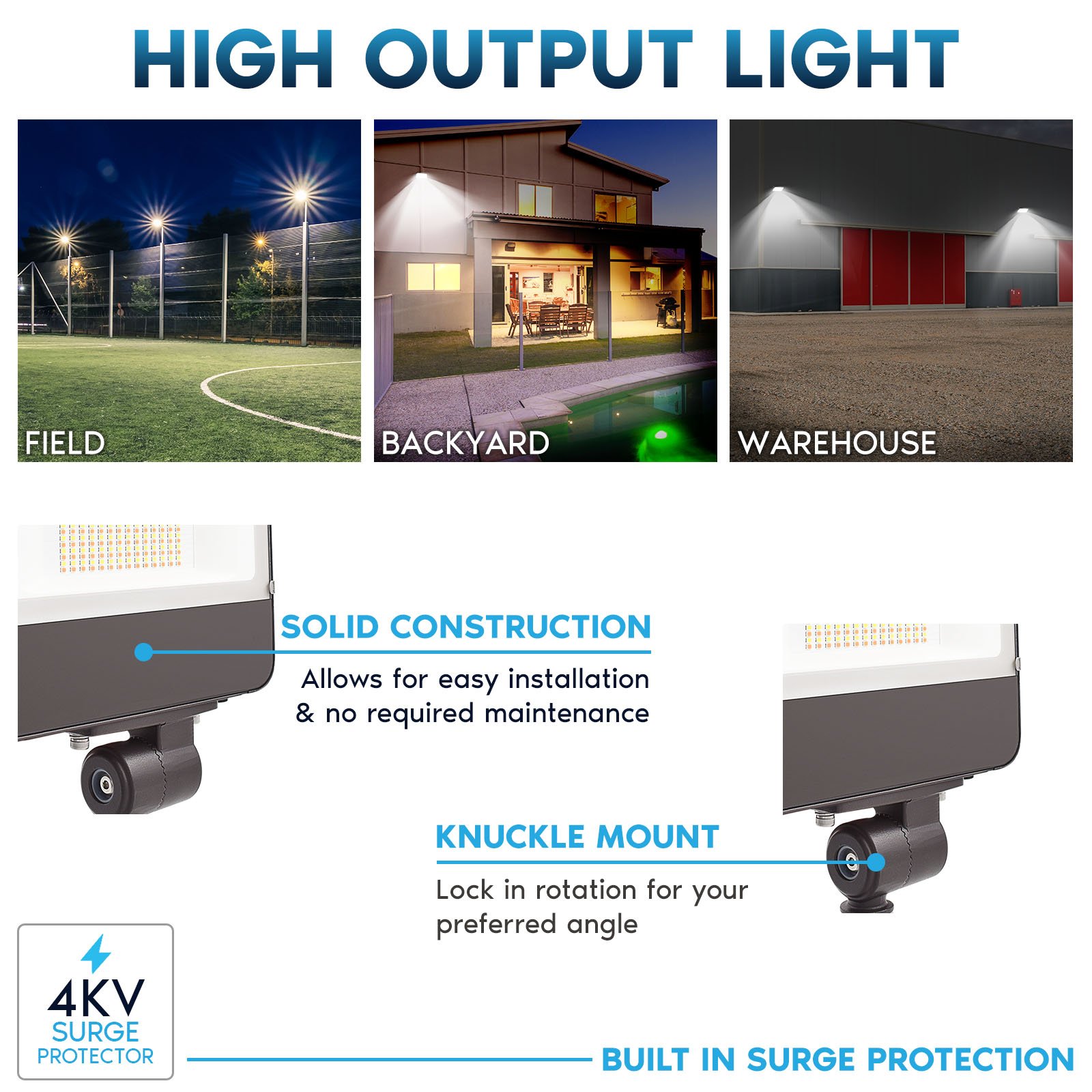 Luxrite 15/30/50W LED Flood Lights Outdoor Dusk to Dawn Sensor, 6500LM Security Light, 3CCT, Knuckle Mount