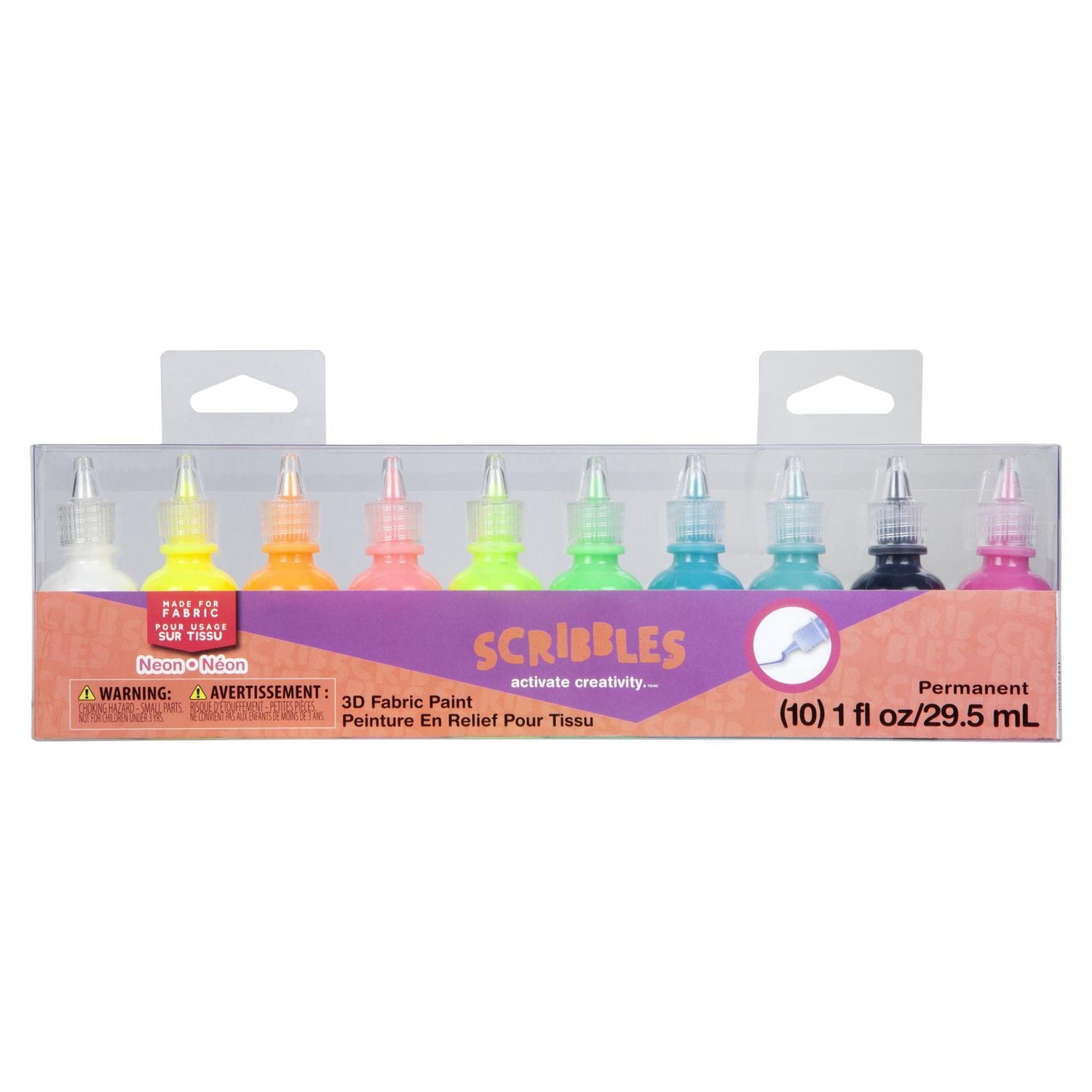 Scribbles 1 fl oz de peinture textile 3D 10 pack néon Peinture textile 3D