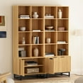 thumbnail image 2 of EYYTHUNG Farmhouse Bookshelf with Doors Cabinet, 71" Tall Storage Cabinet Bookcase 4 Tier Adjustable Shelves Storage Wooden Book Case, Natural Oak, 3pcs, 2 of 6