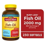 Nature Made Burp Less Fish Oil 2000 mg Per Serving Softgels, Omega 3 Fish Oil Supplements, 230 Count