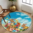 thumbnail image 3 of Easter Rabbits Area Rugs 6ft Country Basket Eggs Floral Bunny Grass Blue Sky Floor Rug Non Slip Low Pile Ultra Soft Circle Carpet for Living Room Bedroom Dining Room, 3 of 9