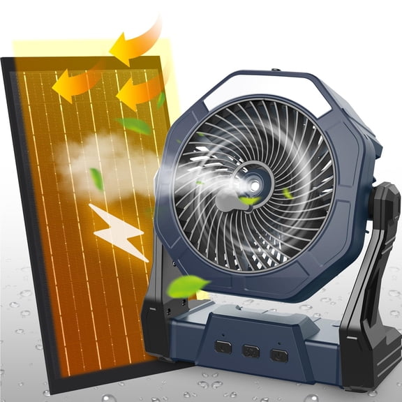 10W Misting Solar Fan, 250ml Portable Outdoor Fans with Solar Panel, 8 Inch Battery Operated Rechargeable Cooling Fans with Hook, Camping Water Spray Fan for Travel/Beach/Patios/Chicken Coop