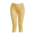 thumbnail image 4 of ZQUUVOU Women's Plaid Capri Pants Lace Trim Side Split Fitted Cropped Pants Elastic Waist Stretchy Slim Fit Casual Summer Pants Yellow, 4 of 7