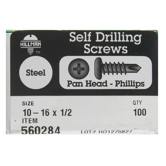 Hillman #10-16 X 1/2In Zinc Pan Phillips Self Drilling Screw 100Pk