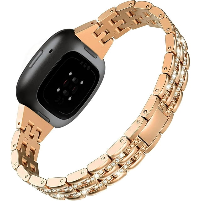 REQO Bling Metal Bands Compatible with Fitbit Versa 4 / 3 / Sense 2 / Sense, Adjustable Replacement Straps