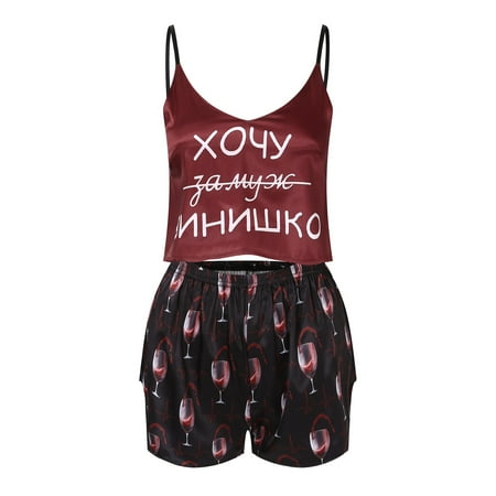 

fvwitlyh Pajama Set for Women And Shorts New Summer European And American Ice Silk Pajamas Women s Womens Shorts Pajama Set