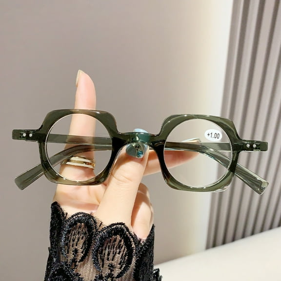 Personality Retro Featured Grey Reading Glasses 3.50 Square 40mm Round Plastic Blue Light Blocking Readers  3.50