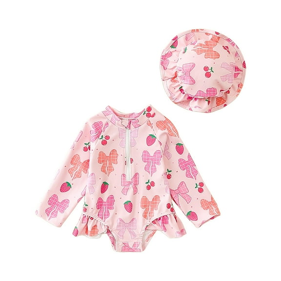 adviicd Girls Swimsuit One Piece Kids Girls Rash Guard Long Sleeve One Piece Swimsuits Zipper Bathing Suits (Purple,6-12 Months)