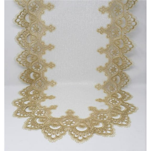 Sinobrite H8139-F2-15x54 15 x 54 in. Gold European Lace with White Antique Fabric Table Runner