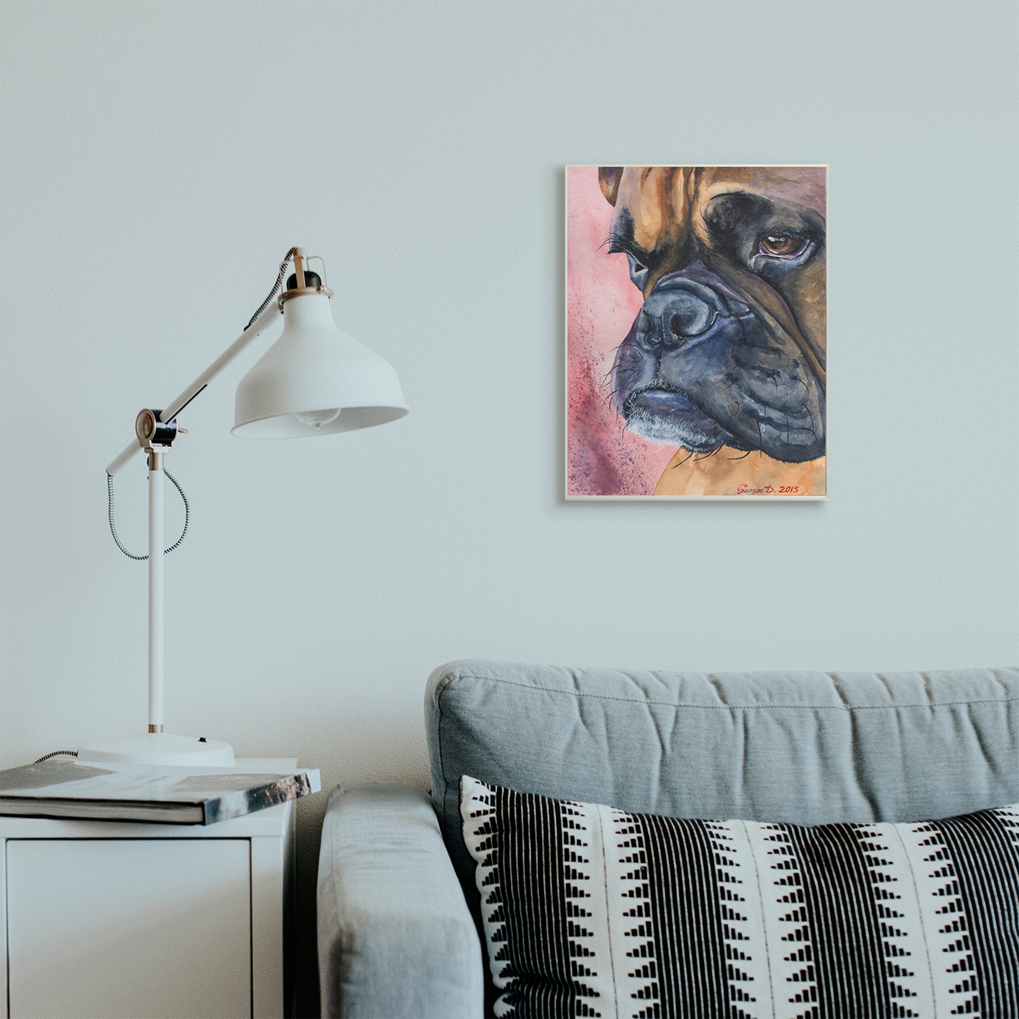 Stupell Industries Pensive Boxer Dog Pet Portrait Brown Pink Wall Plaque, 13 x 19, Design by George Dyachenko