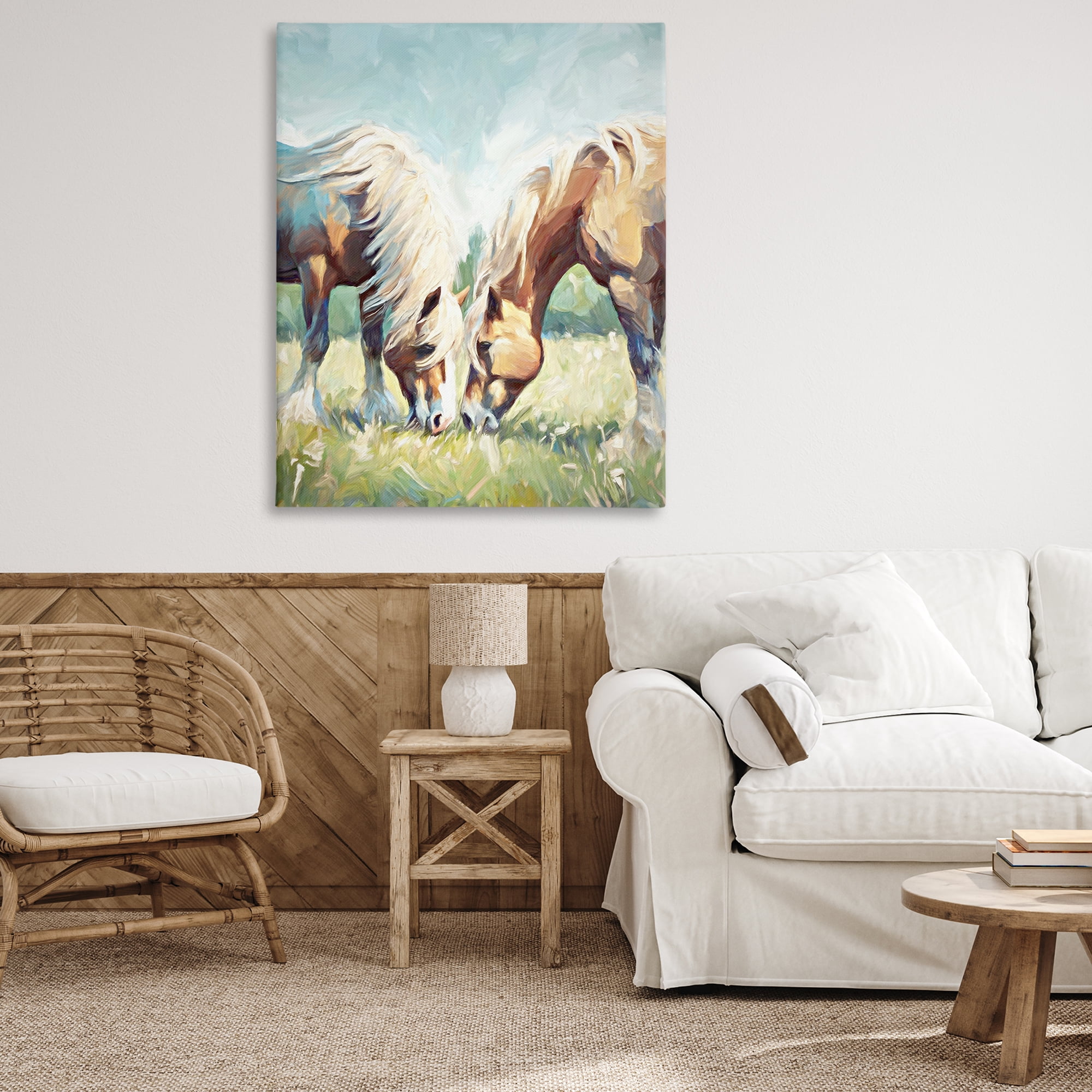 Stupell Industries Horses Grazing Together Animals & Insects Painting Gallery Wrapped Canvas Art Print Wall Art, 36 x 48
