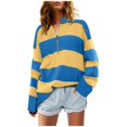 thumbnail image 1 of WEIYLL Women Oversized Fall Half Zipper Turtleneck Striped Tops Long Sleeve Color Block Cardigan Sweatshirts Yellow, 1 of 5
