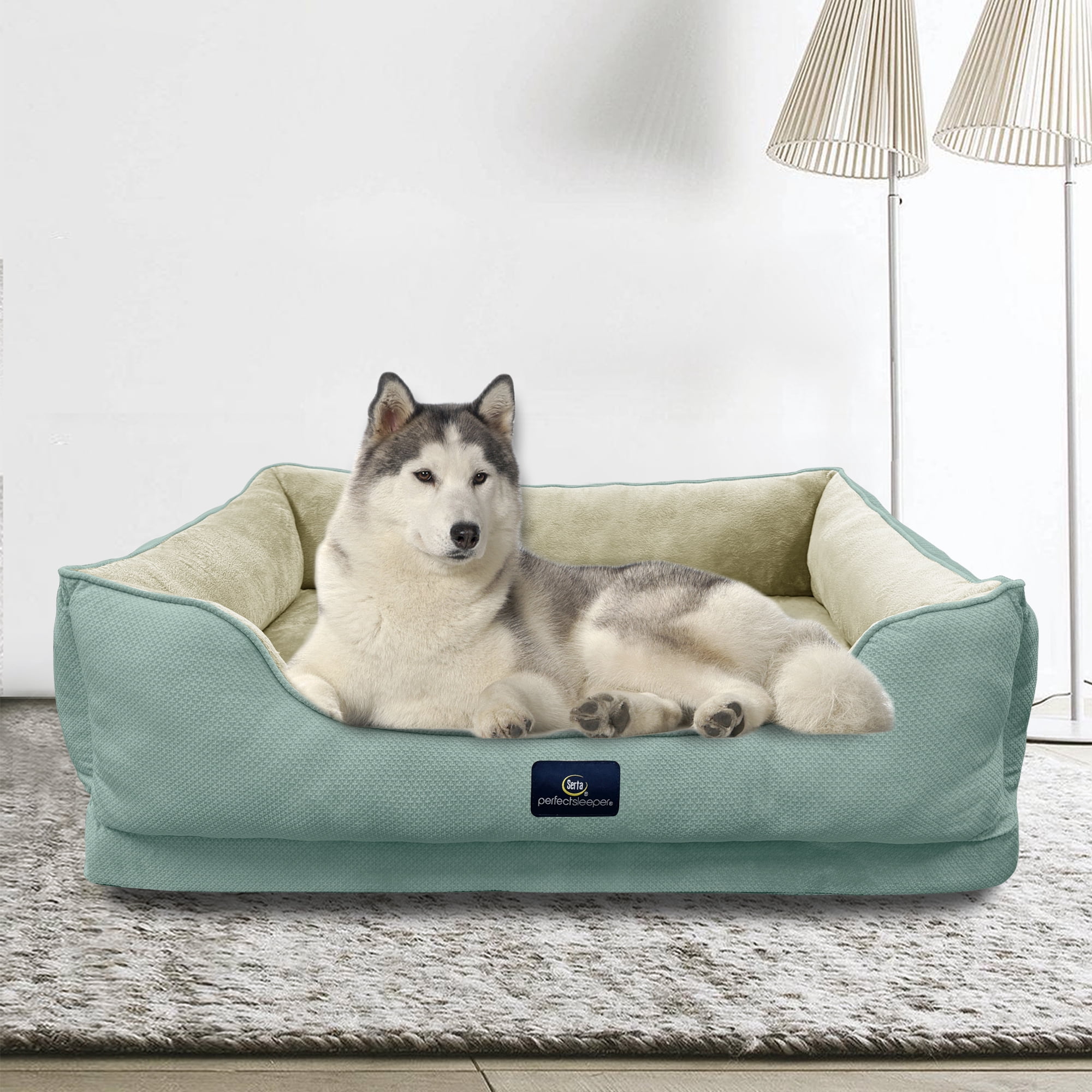 Serta Cuddler Bolster Cat & Dog Bed, Blue, Extra Large