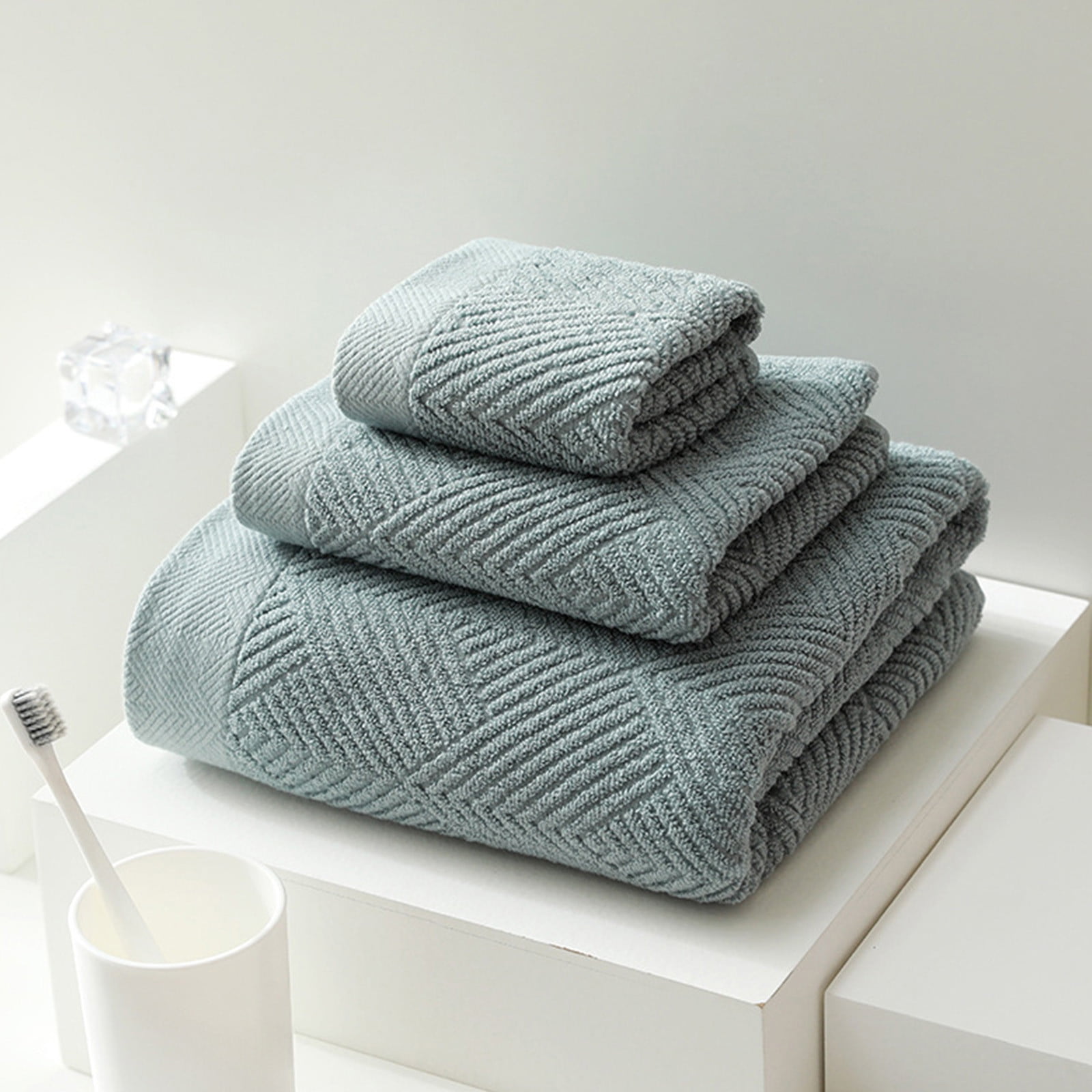 Qocolhg Ultra Soft 3 Pcs Cotton Bath Towel Sets on Clearance, Contains 1 Bath Towels 28x55 inch, 1 Hand Towels 13x27 inch & 1 Wash Coths 13x13 inch, Compact & Lightweight for Bathroom, Green
