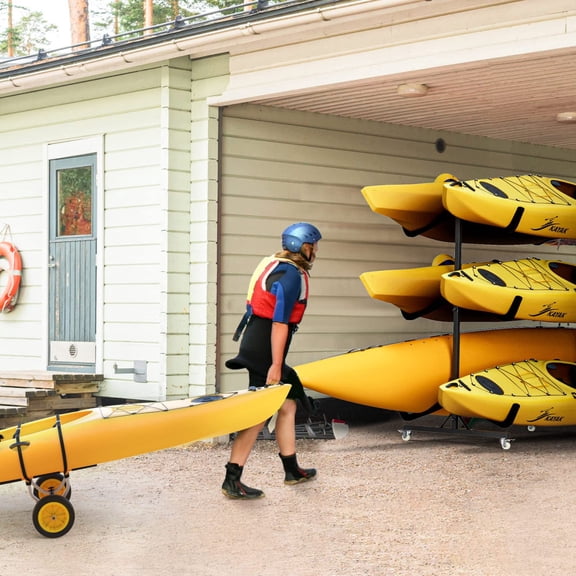 PWTOOL Adjustable Canoe Rack Hanger, 6-Section 379.6kg Boat Storage System for Indoor/Outdoor Use, 84.65 Inch Height with Locking Wheels