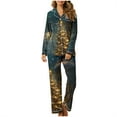 thumbnail image 6 of Mifsaly Womens Christmas Pajamas Sets Winter 2 Piece Pjs V-Neck Long Sleeve Lapel Pullover Sleepwear Xmas Tree Button Down Loose Nightwear High Waist Pants with Pockets 2025 Festival Homewear, 6 of 8