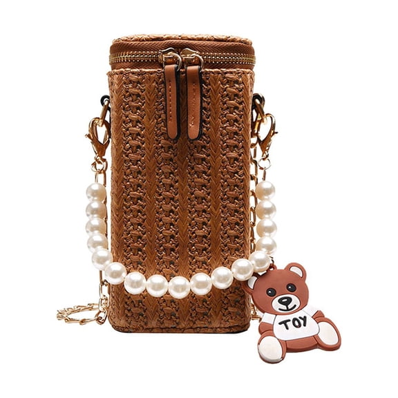 Raindrops Woven Pearl Shoulder Bag Bucket Shoulder Bag Handle Crossbody Bag Chain Bag Brown