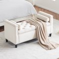 thumbnail image 2 of 44.5'' Storage Ottoman Bench with Curved Arm, Velvet Button Bedside Bench with Nailhead Trim for Entryway Living Room, Cream, 2 of 9