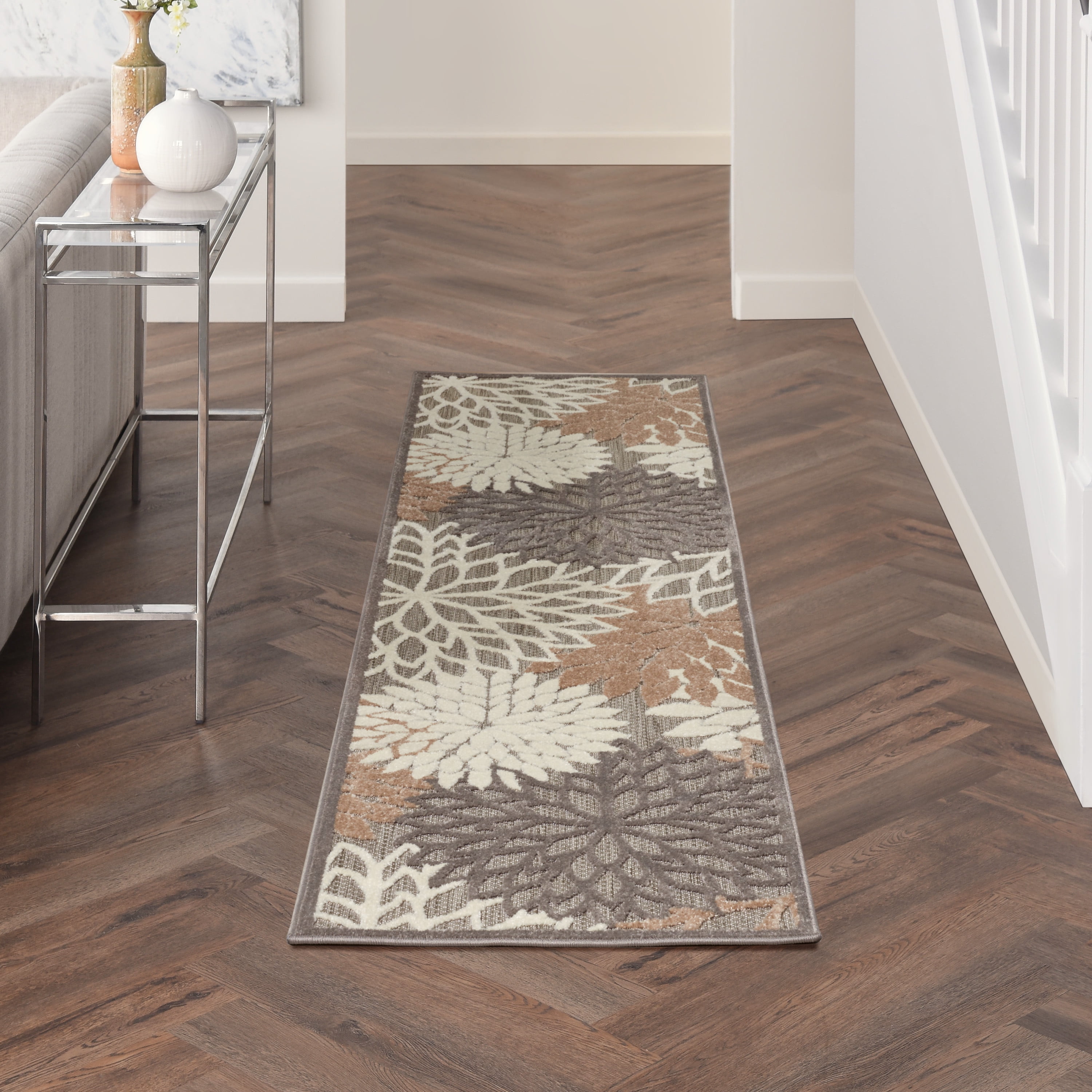 Nourison Aloha Indoor/Outdoor Tropical Floral Natural 2' x 6' Area Rug