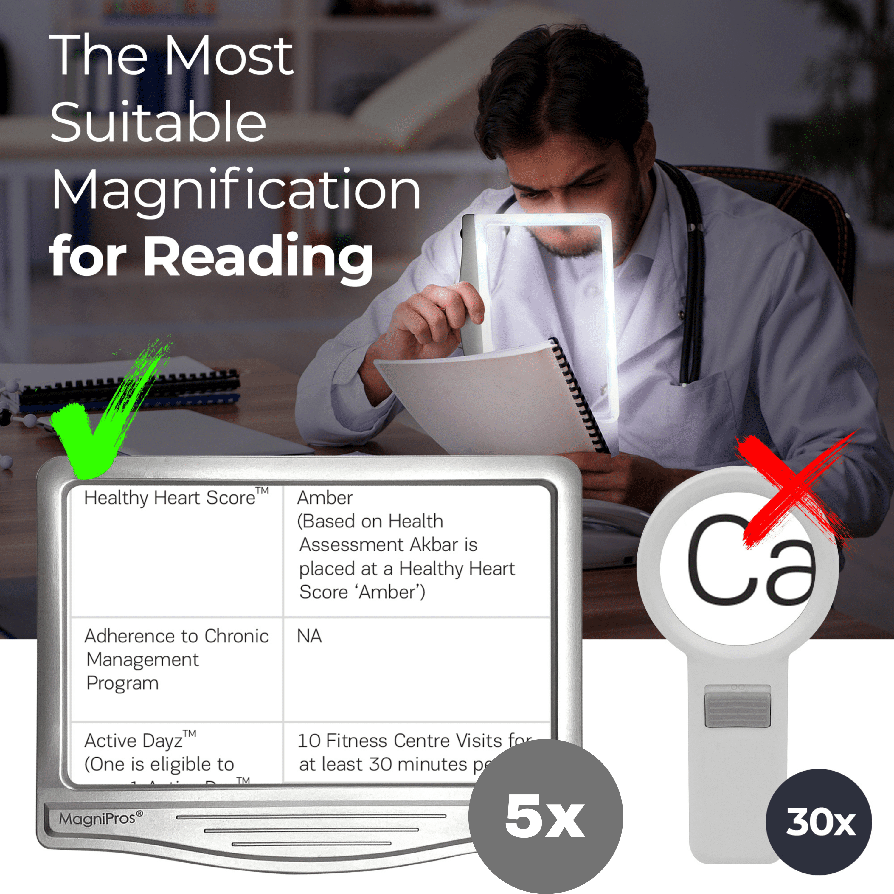 MAGNIPROS 5X Large LED Page Magnifier with Anti-Glare Lens & 3 Color Light Modes – Ideal for Reading Small Print, Books, Magazines & Newspapers