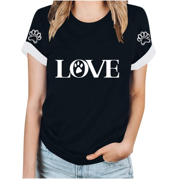 Tops Y Blusas de las Mujeres Estampadas Cuello Redondo Manga Corta, Poliéster Casual Top para Diario, Fiesta Y Todas las Estaciones