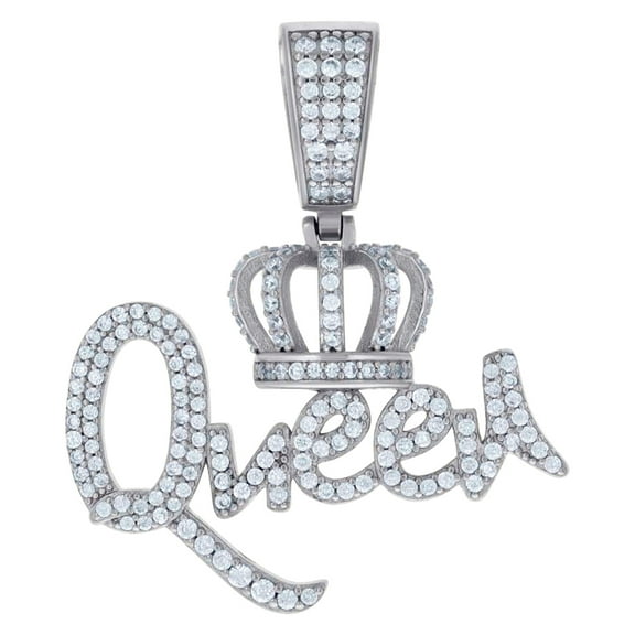 925 Sterling Silver Womens Moissanite 1.40ct Queen Talking Fashion Pendant Necklace 35x28.5mm Wide Pendant for Women