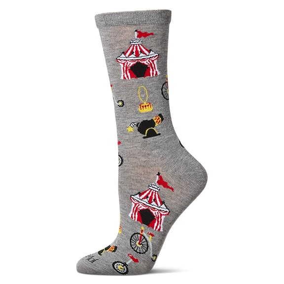 MeMoi Women's "Circus Tent" Rayon Blend Novelty Crew Sock - Womens - Female, 9-11, Med Gray Heather
