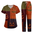 thumbnail image 2 of LNZGNM Halloween Womens Scrubs Set Short Sleeve V Neck Pocket Comfortable Lightweight Breathable Stretch with Fabric and Pockets Clinic Medical Duty,Ginger(M), 2 of 6
