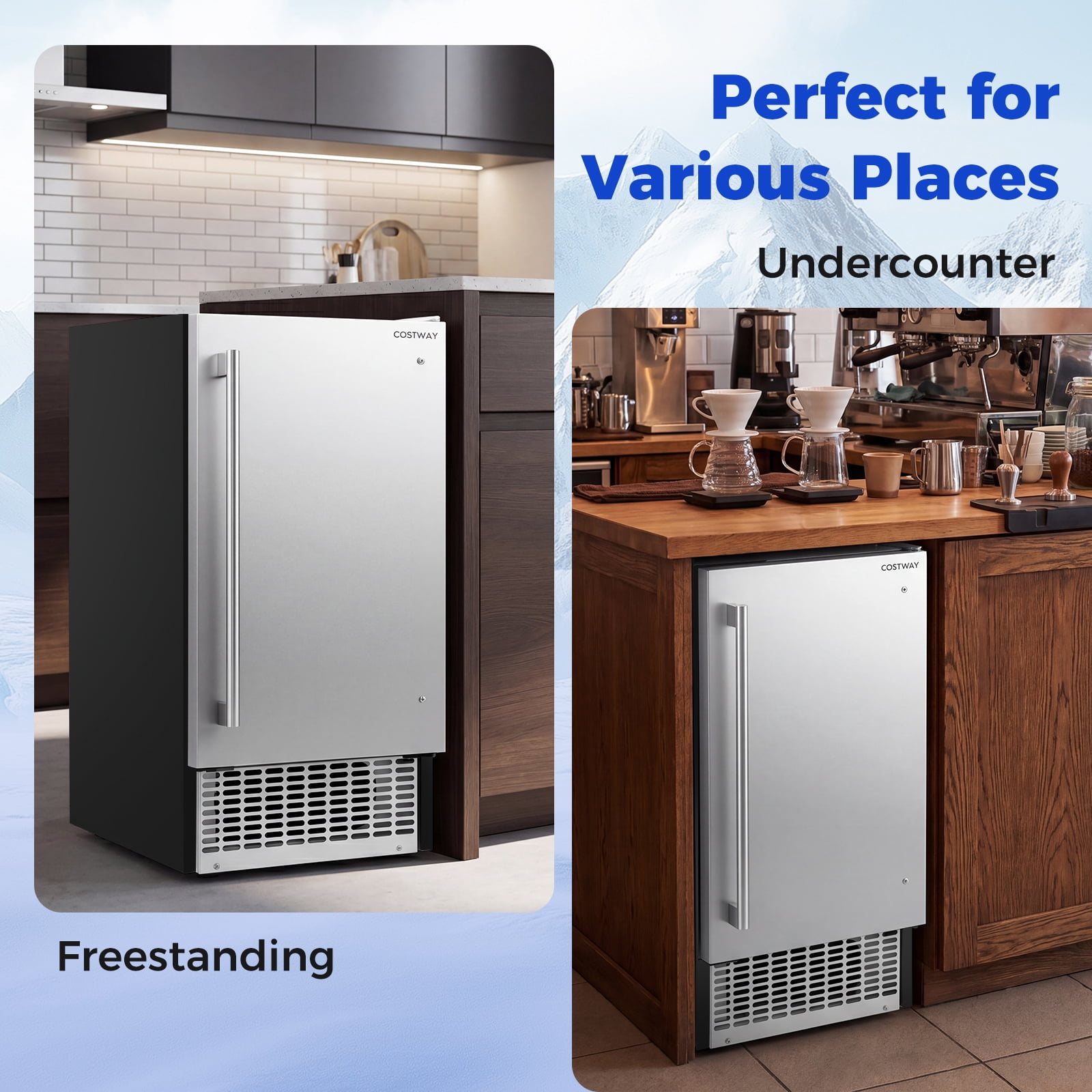 Costway Freestanding Ice Maker, 110 lbs/24H Undercounter/ Ice Machine with 25 lbs Capacity Silver&Black