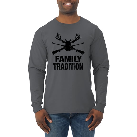 Wild Bobby, Family Tradition Buck Hunting, Hunting, Men Long Sleeve Shirt, Charcoal, Small