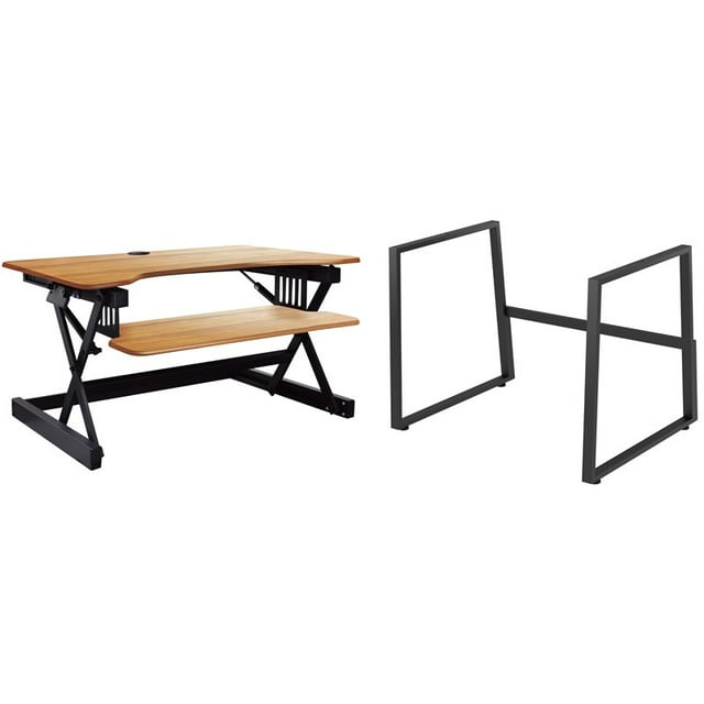 Rocelco Bureau Debout Mobile à Grande Hauteur Réglable de 40 Pouces - Grain de Bois de Teck