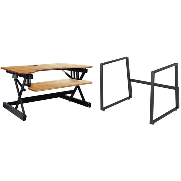 Rocelco 40" Mobile Large Height Adjustable Standing Desk - Teak Wood Grain