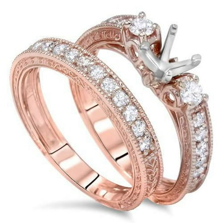 Pompeii 7/8ct Vintage Engagement Ring Mount Set 14K Rose Gold (G/H,VS2)