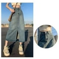 thumbnail image 5 of Women Summer Long Skirt Korean Midi Female Casual Street Blue Knee Length Jeans, 5 of 6
