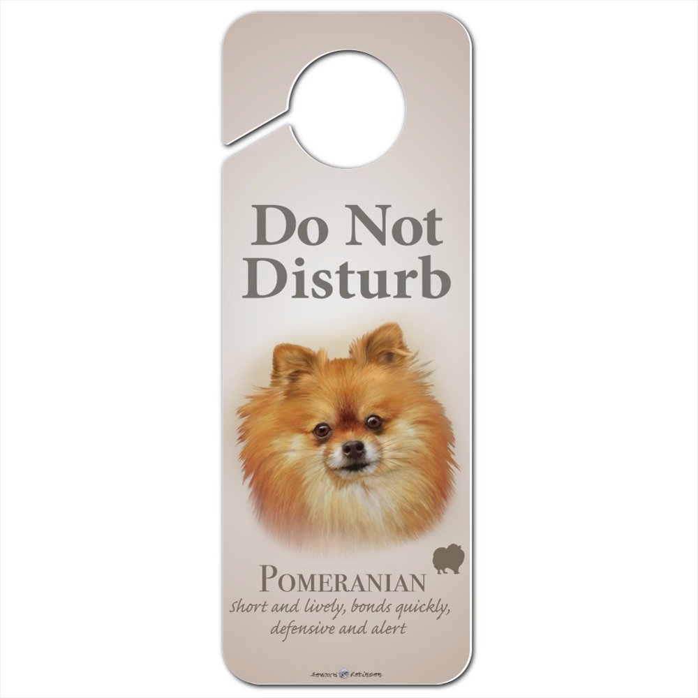 Pomeranian Dog Breed Plastic Door Knob Hanger Sign