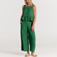 thumbnail image 4 of Chaleco Conjunto de pantalones de 2 piezas para mujer Traje informal de vacaciones de cintura alta de algodón (verde retro L) Kuymtek verde retro T L para Mujer, 4 of 6