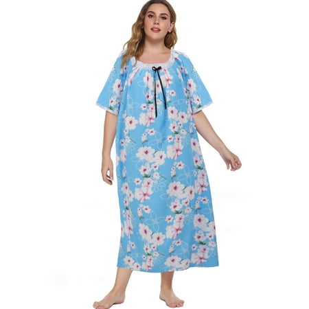 

Nightgowns for Women Plus Size Short Sleeve Night Gowns Ladies Summer Oversized House Dress Print Sleepwear Soft Housecoat Comfy Sleep Dress XL-4XL