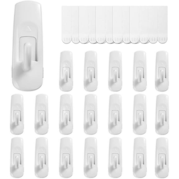20 Large Hooks 32 Removable Strips, White Utility Hooks, Heavy Duty with Adhesive Strips, Damage-Free Organize Hooks, No Tools Wall Hook for Hanging, Value Pack