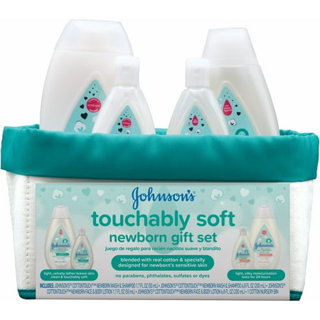 2 Pack - JOHNSON'S Touchably soft Newborn Baby Gift Set, Baby Bath & Skincare for Sensitive Skin, 5 Item