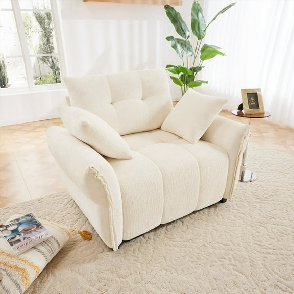 Modern Beige Single Seater Sofa with 47" Dimensions and High-Resilience Cushions