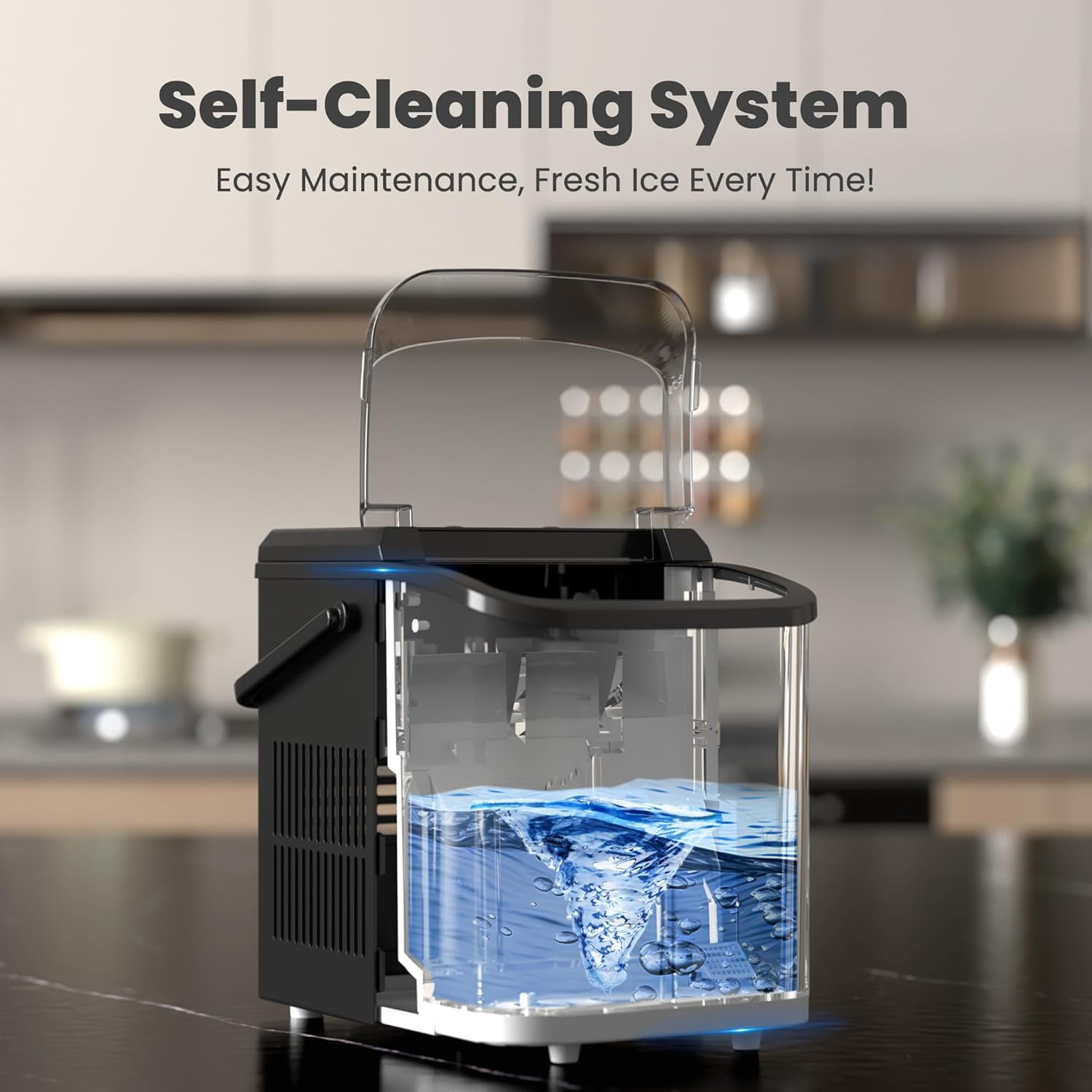 Portable Ice Maker with Handle, 26lbs/24H Compact Ice Machine, 9 Bullet Ice Cubes Ready in 6 Minutes, Self-Cleaning, Quiet for Home Kitchen RV Camping, Pink