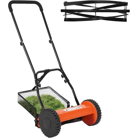 14 In 5-Blade Manual Push Reel Lawn Mower with Adjustable Height and Grass Catcher