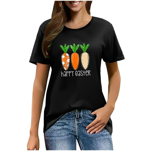 Mujeres Manga Corta de Verano Tops Pascua Impresa Cuello Redondo, Blusa de Moda Casual para la Primavera